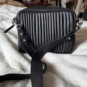 Topshop Black Leather Pleated Crossbody Bag